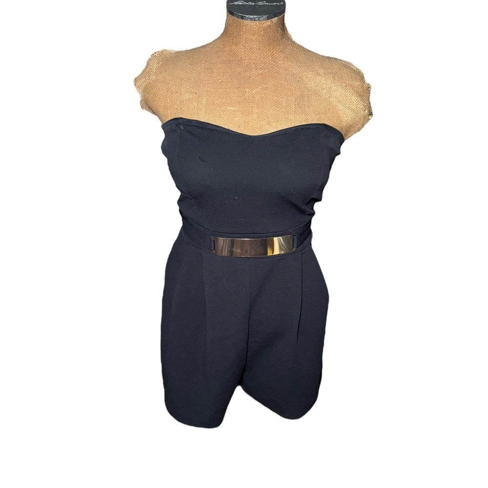 Find Me Plus Black Strapless Jumpsuit with Gold Belt Size 2XL